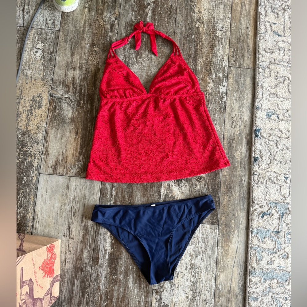 2 for $10 sale; Mossimo red crochet eyelet tankini halter top - M (please read)